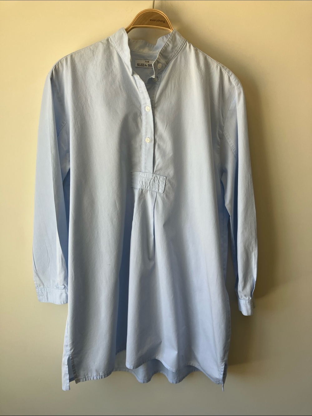 THE SLEEP SHIRT Crisp Cotton Light Blue L/S Nightshirt or Dress Women’s OS Short